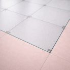 Plancher en verre trempé dépoli (Sablé) de 39 mm orné d'une texture de petits cercles, parfait pour un éclairage d'ambiance raffiné.